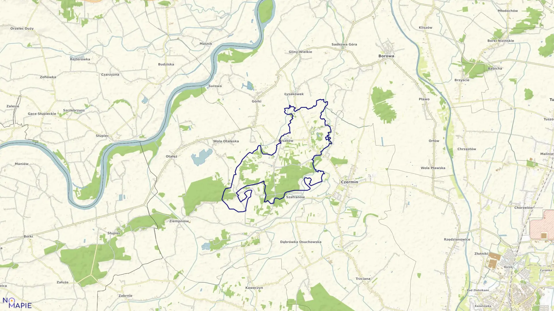 Mapa obrębu Łysaków w gminie Czermin