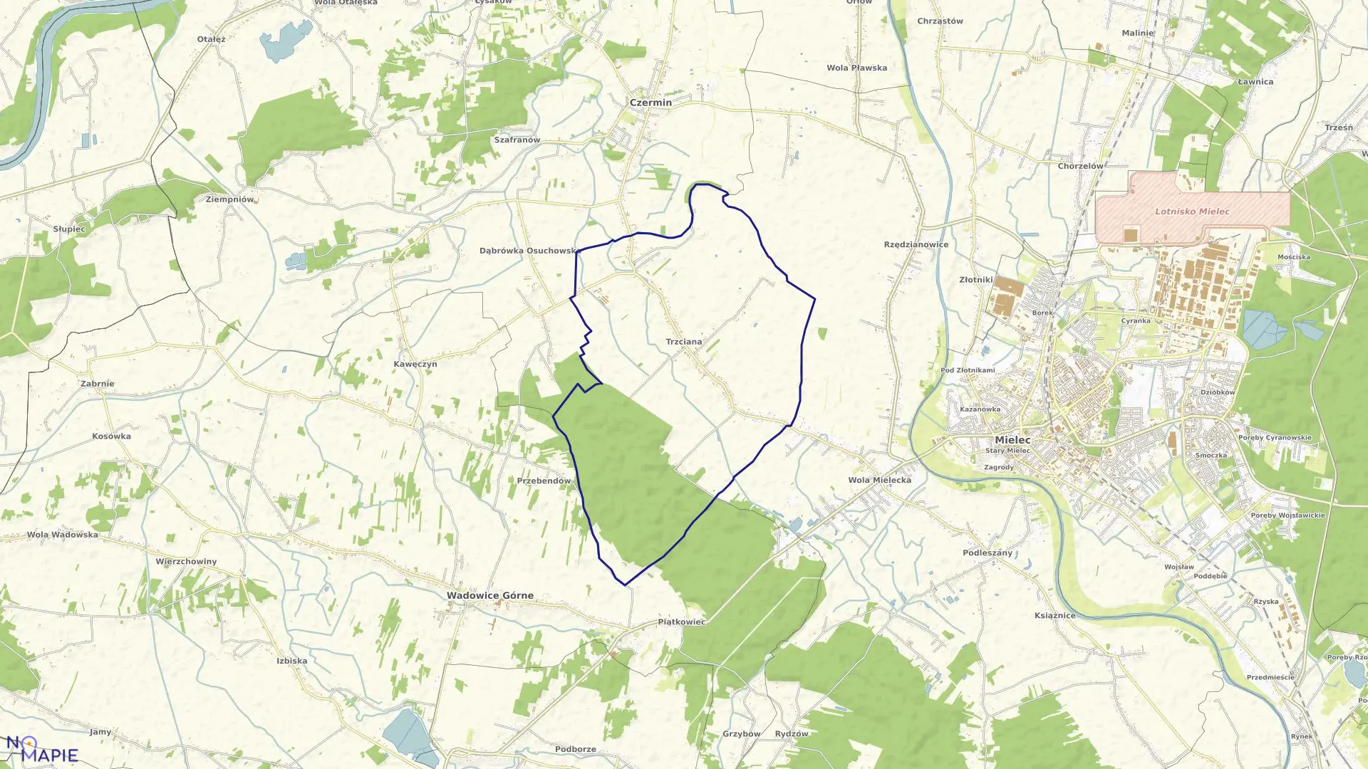 Mapa obrębu Trzciana w gminie Czermin