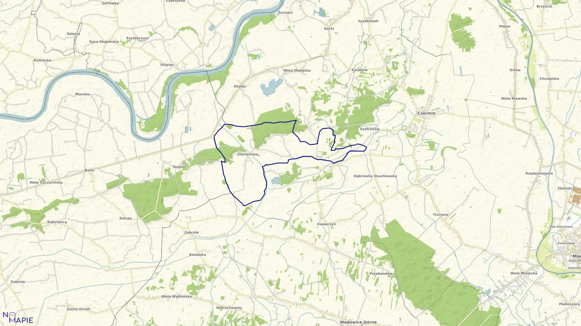 Mapa obrębu Ziempniów w gminie Czermin